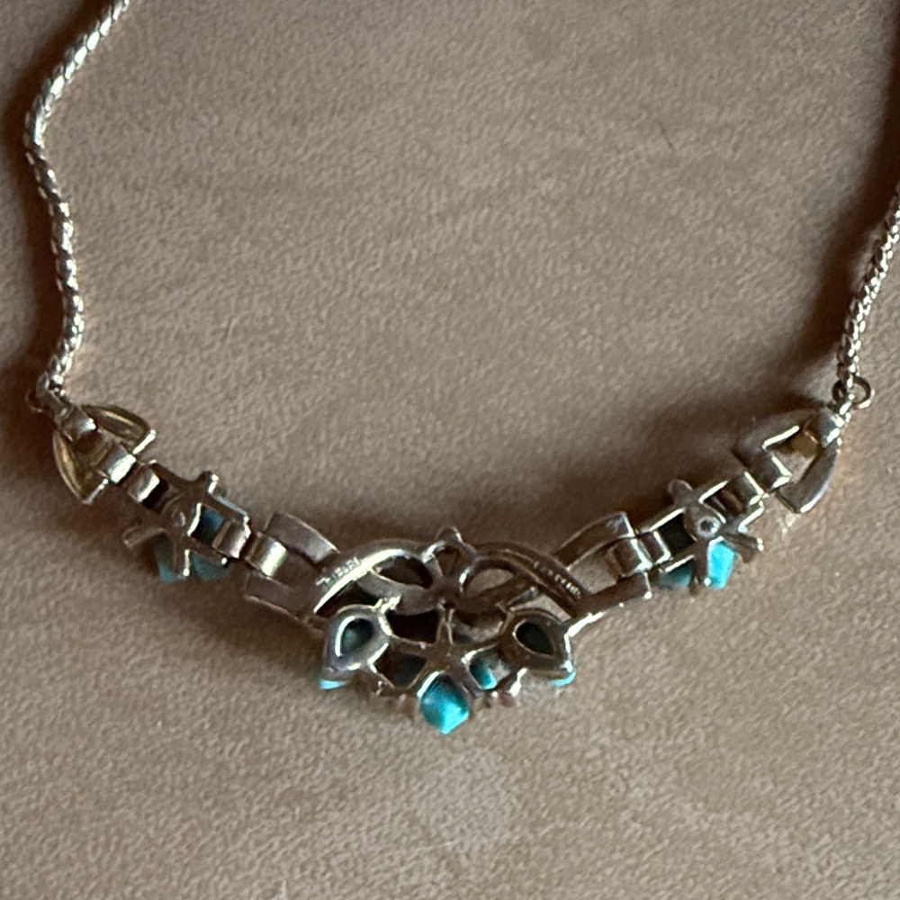 Trifari Gold Necklace with Turquoise Floral Design! - Picture 7 of 9